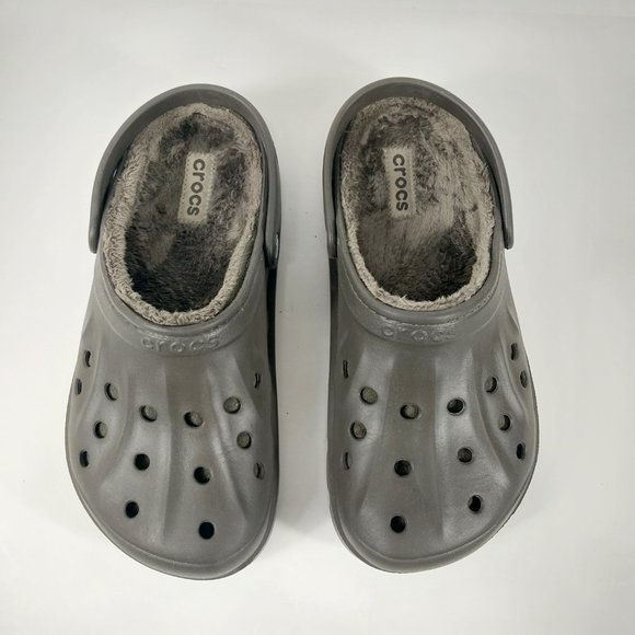 Crocs Mens 10 Womens 12 Clogs Brown Faux Fur Lined Casual Comfort Slip On Shoes - Picture 3 of 9